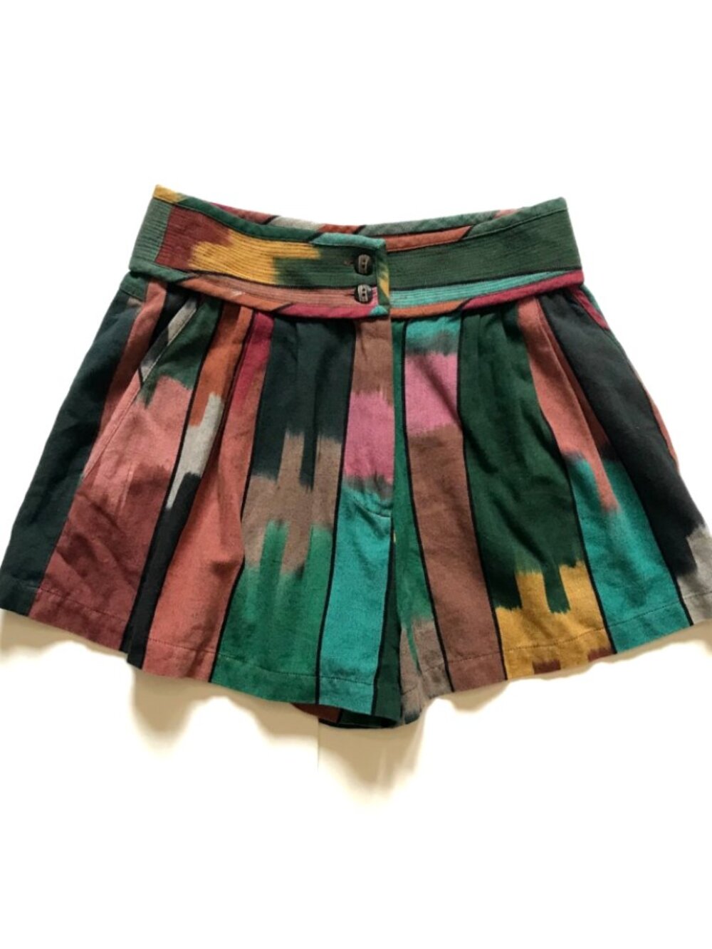 Ulla Johnson Marjani Shorts Womens 2 Green Pink High Rise Cotton Pleated Rainbow - Picture 12 of 13